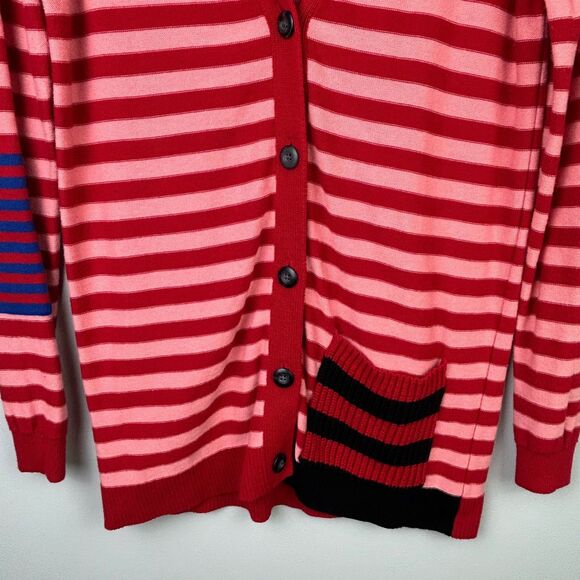 Cabi Picnic Cardigan Button Front Knit Cotton Red Pink Blue Striped Long Slv XS - Picture 5 of 14